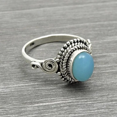 Naturale Calcedonio Gemma Cocktail Misura Anello 7 925 Argento Sterling Gioielli - Immagine 1 di 4