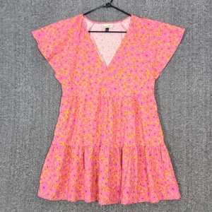 Vestido Universal Thread Para Mujer M Rosa Floral Manga Corta Mezcla de Lino Cottagecore - Imagen 1 de 13