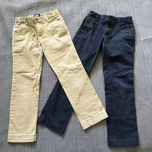 2 pares de pantalones chinos Lands' End niñas uniforme mezcla lisa caqui azul marino talla 7 dobladillo - Imagen 1 de 9