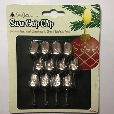 New Ever-Green Sure Grip Clip pack of 12 for Christmas ornaments silver - Image 1 of 2