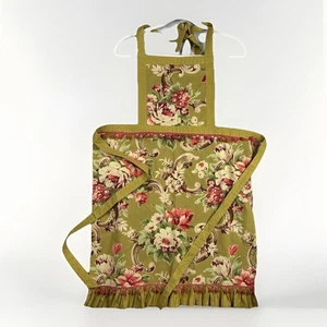 Vintage Wellesley Manor Apron 100% Cotton Floral Green Cottagecore Country - Picture 1 of 7