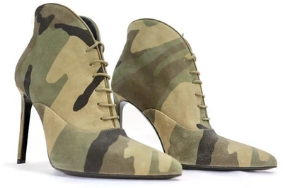 Botines de aguja con cordones de gamuza camuflaje Saint Laurent - para mujer 5,5 Foto 1 de 4