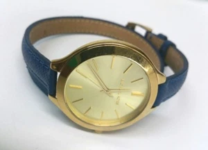 Michael Kors MK2286 Women's Runway Blue Leather Double Strap Gold Dial Watch - Picture 1 of 6