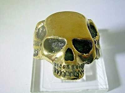 BIKER SKULL HEAD RING IN YELLOW GOLD TONE BRASS COMES IN ALL SIZES HIGH POLISHED - Image 1 of 4