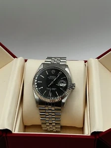 Vintage Rolex Datejust 1603 Mens Stainless Steel Watch Black Dial Jubilee Band - Picture 1 of 9