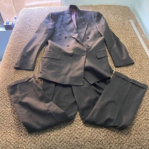 Hunting Horn 2 Piece Suit Men's 44L Gray Wool Long Double Breasted Comfort Logo - Picture 1 of 13