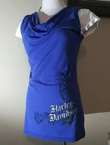 Harley Davidson Sleeveless Slouch Neck Blue T-Shirt womens size XL - Picture 1 of 13
