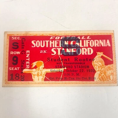 Vintage 1932 College Football Ticket Southern California vs Stanford - Image 1 of 2