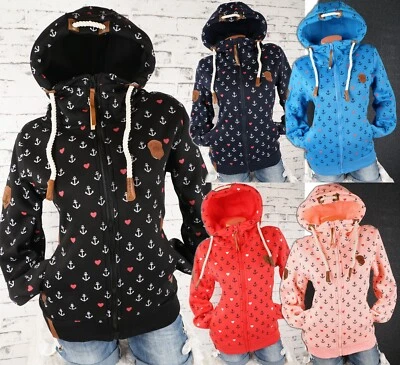 Damen Sweat Jacke Hoodie Kapuze Fleece gefüttert Übergangsjacke Herz M - 3XL - Bild 1 von 4