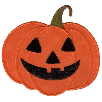 HALLOWEEN PUMPKIN JACK O LANTERN iron-on applique EMBROIDERED PATCH ORANGE new - Image 1 of 4