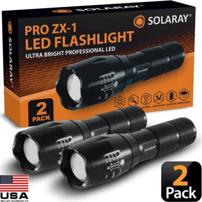 Tactical Flashlight 5 Modes LED 18650 Zoom Light Best Gift for Men - 2 PACK