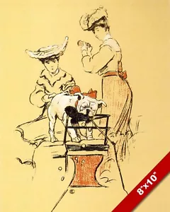 BULLDOG & WOMEN PET DOG ANIMAL ART CECIL ALDIN PAINTING PRINT REAL CANVAS - Picture 1 of 1