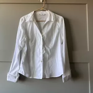 Camicetta CALVIN KLEIN NON FERRO cotone manica lunga bianca donna media minimalista - Foto 1 di 8
