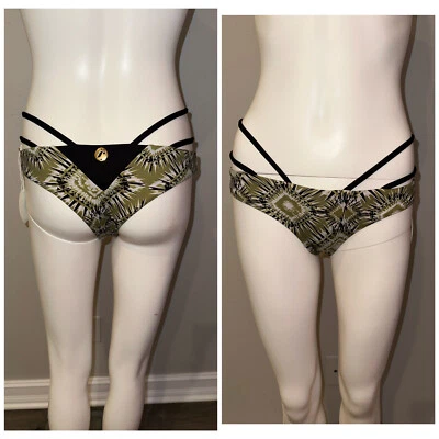 NUEVO CON ETIQUETAS RISE CITY TRAJE DE BAÑO "JAYDE" VERDE NEGRO GEO DESCARADO TIRAS PANTALONES DE BIKINI M Foto 1 de 4