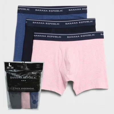 Трусы мужские боксерские Banana Republic большие 3 пары однотонные синие розовые темно-синие - Изображение 1 из 3