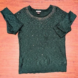 New Directions Women’s L Green Sparkle Lightweight Soft Knit Sweater Weekend - Picture 1 of 8