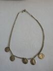 Vtg Distressed  Coin Necklace Cable Chain Silver & Gold Tone