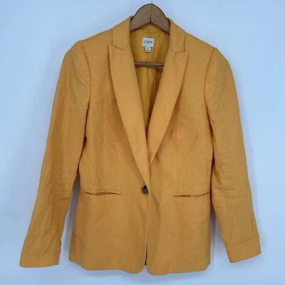 Blazer feminino J Crew 2 ouro amarelo mistura de linho jaqueta holandesa um botão - Imagem 1 de 4
