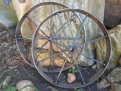 2) 18" steel ornamental Iron Wagon Wheel western rustic art metal Barbecue pit  - Image 1 of 4