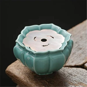 Porcelain Holder For Tea Pot Water Reservoir Pot Mat Lotus Design Copper Filter - Picture 1 of 14