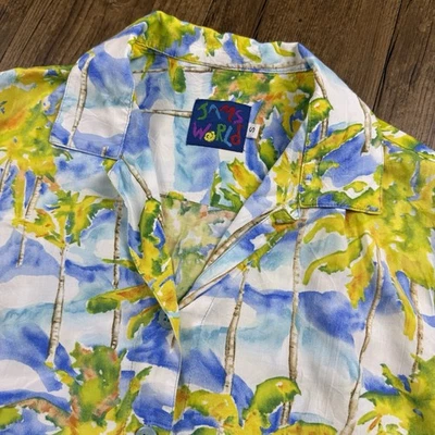 Camisa Hawaiana De Colección Jams World Para Mujer S Verde Azul Palmera Rayón Playa Recortada Foto 1 de 4