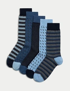 M&S 5 pack MENS SOCKS Cotton Rich Cool & Fresh Assorted Striped Soft Sock - Picture 1 of 12