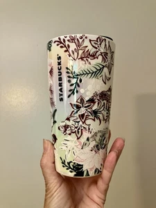 Starbucks 2022 Holiday Pink Enchanted Forest Floral Keramik Tumbler 12 oz NEU - Bild 1 von 11
