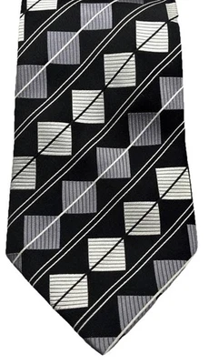 Steve Harvey Collection Men’s Blk Silver Grey Geometric Pattern Tie 100% Silk  - Image 1 of 4