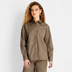 Women's Holiday Embellished Twill Shacket - Future Collective - Picture 1 of 20