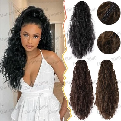 Haarverlängerung Zopf Pferdeschwanz Haarteil Haarverdichtung Lockig mit Klammer - Bild 1 von 4