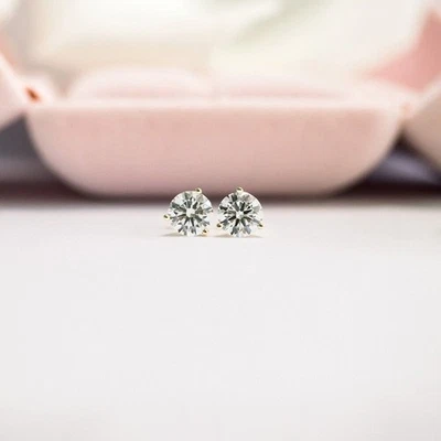 Gold Martini Stud 2 Carat Round IGI GIA Lab Created Diamond 18K Yellow Earring - Image 1 of 4