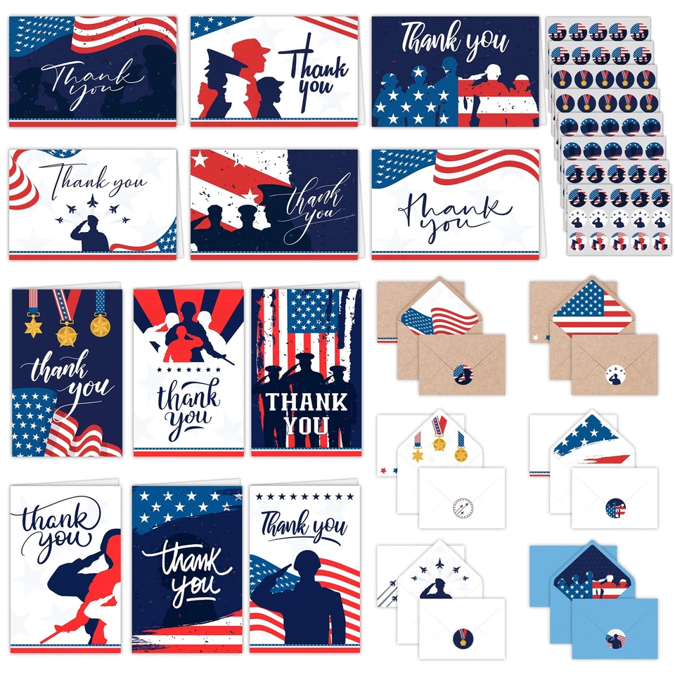 120 Pack 6x4in Thank You for Your Service Cards for Veterans & Military with ... - Image 1 of 4