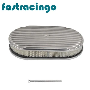 15" Oval Fully Finned Polished Aluminum Air Cleaner For SBC BBC 350 454 Ford - Picture 1 of 11