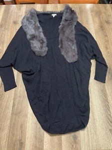 Soft Joie Sweater, Women's Size Large, Black, Open Cardigan, Faux Fur - Picture 1 of 9