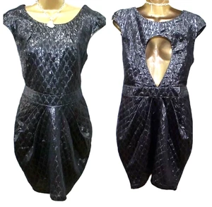 Lipsy Sexy Black Dress Size 12 Snake Textured Backless Party Evening Occasion - Picture 1 of 8