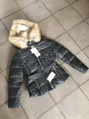 Zara Khaki / Olive Green Hooded Down Belted Puffer Jacket Coat M UK12  # P72M - Image 1 of 4