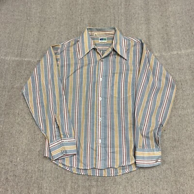 Vintage Mr Dee Cee Shirt Mens Medium Blue 70s Striped Long Sleeve - Image 1 of 4