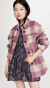 Isabel Marant Etoile Harveli Plaid Shirt Jacket Beige Wool-Blend Size 36 - Picture 1 of 9
