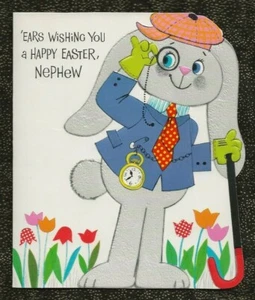 Vintage AMERIKANISCHE GRÜSSE OSTERN Karte für NEPHW anthropomorphes HASEN Spiel - Bild 1 von 3