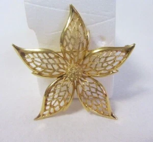 DE COLECCIÓN BISUTERÍA FLOR FORMA 5 PÉTALOS ORO SOLAPA BROCHE - Imagen 1 de 2