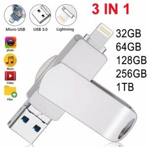 32GB 1TB 3 in 1 USB 3.0 Flash Drive Memory Stick USB Stick For Android iPhone PC - Afbeelding 1 van 20