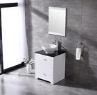 24 inch Bathroom Vanity Single Cabinet Ceramic Vessel Sink Faucet Combo w/Mirror
