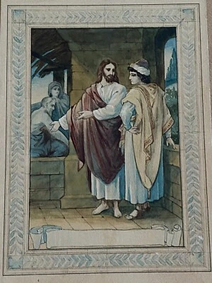 1900 Vidrieras Representación Acuarela Religiosa Foto 1 de 4