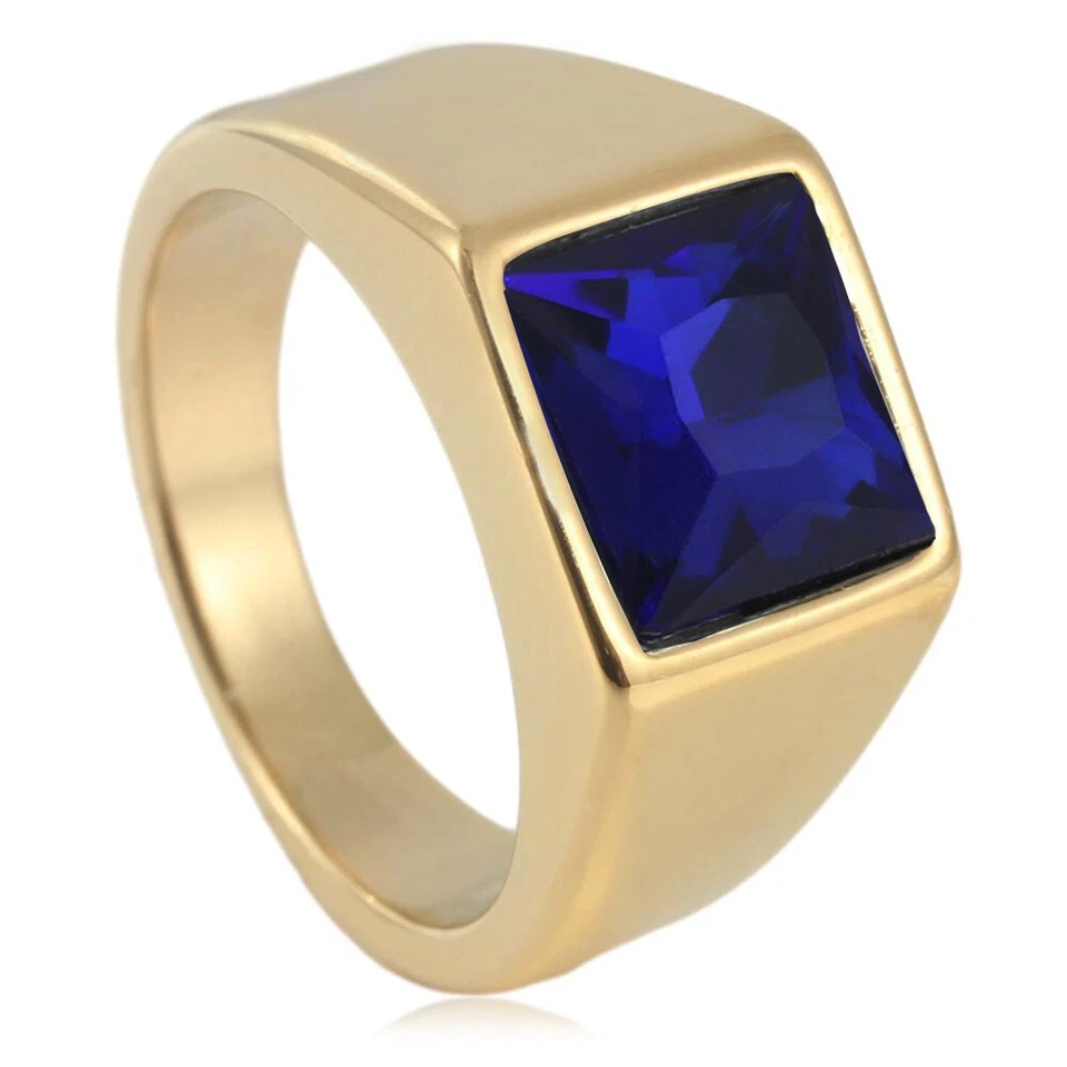 男式女式方形切割石印章戒指不锈钢鸡尾酒声明礼物 — 第 1/4 张图片