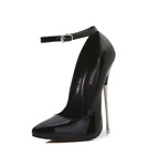 women Stiletto High Heels 16cm Patent Leather Pointed Toe Ankle Strap Pump Shoes