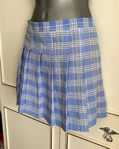 Light Blue & White Checkered A-line Zipped 11-12 years Waist Stretched Skirt - Picture 1 of 3