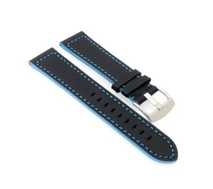 Sportliches Uhrenarmband 18, 20, 22, 24mm schwarz, Naht blau Ersatzband / D31 - Bild 1 von 1