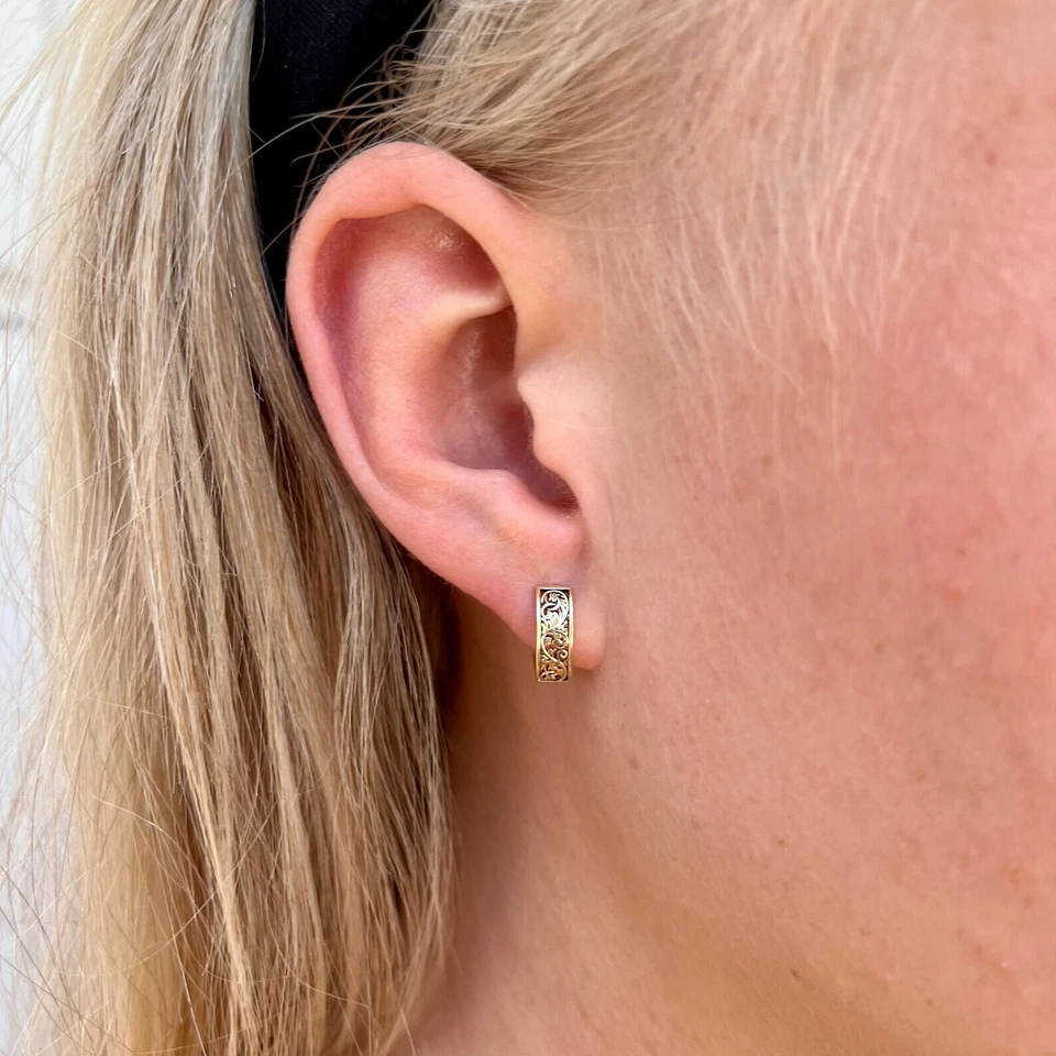 Floral Men's Earrings Hoop Earrings Minimalist Earring Gold Plated Gifts Earring - Image 1 of 4