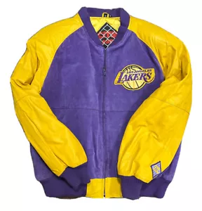 Vintage 80er Jahre Los Angeles Lakers Lederjacke City Player Logo Reißverschluss Uni Aufnäher - Bild 1 von 9