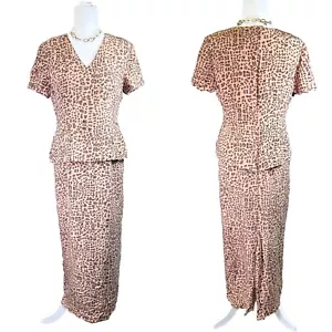 Vintage Y2K Spenser Jeremy Leopard 100% Silk Midi Dress Size 10 Short Sleeve V - Picture 1 of 12
